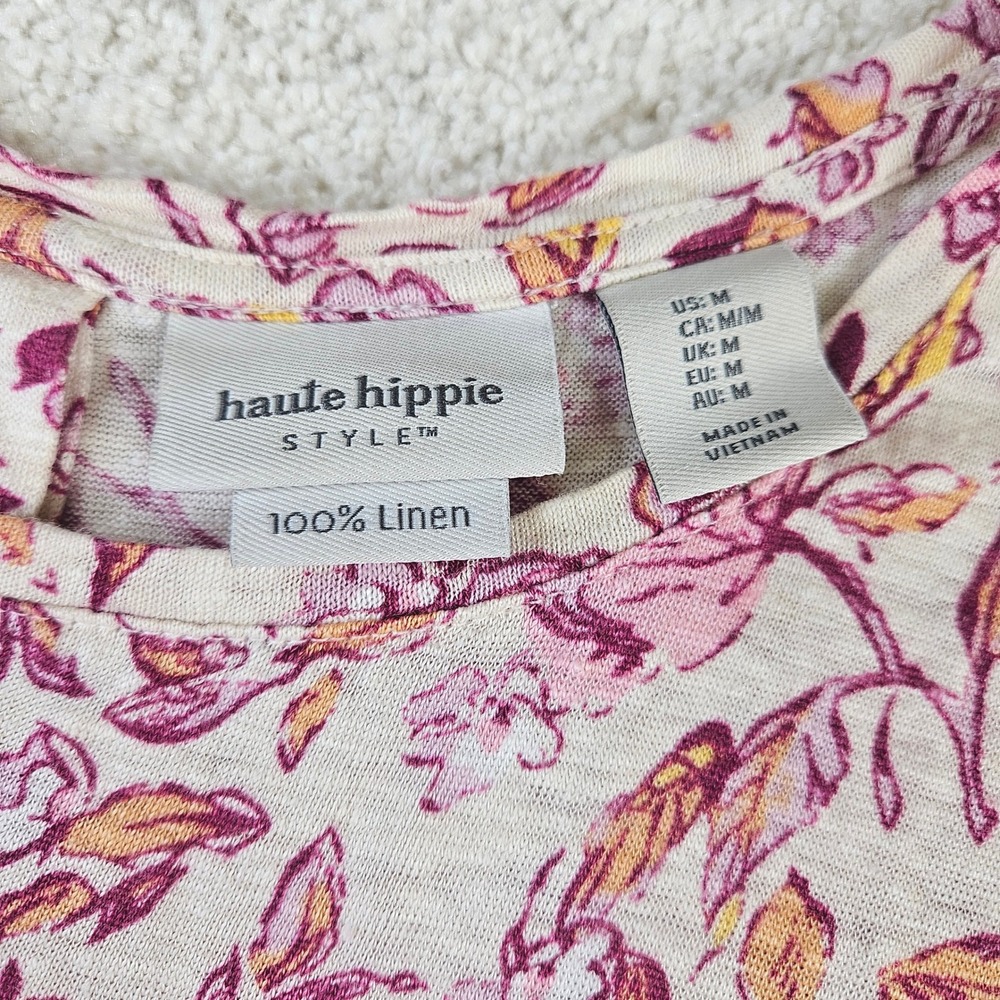 Women's Haute Hippie Boho Style‎ Linen Floral Sleeveless Button Back Top Size M - Picture 2 of 5
